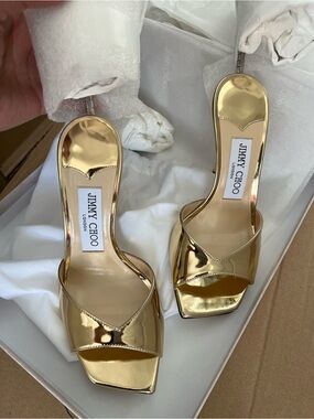 Jimmy Choo Gold Metallic Slide Sandals